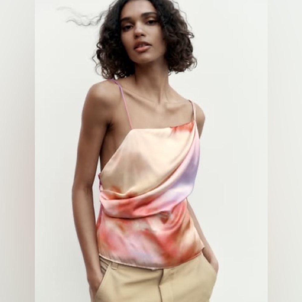 [ZARA] [NWOT] Printed Satin Asymmetric Drape Top